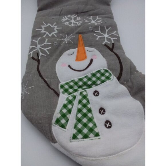Pottery Barn Kids Elizabeth Snowman Snowflakes Christmas Holiday Stocking Grey - Picture 3 of 8